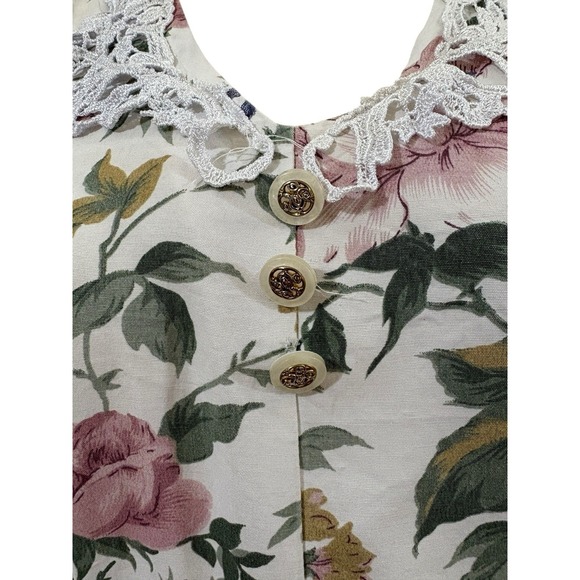 Vtg 90s En Focus Floral Cottagecore Dress Lace Trim Sz 3/4 Midi Prairie - Picture 3 of 8